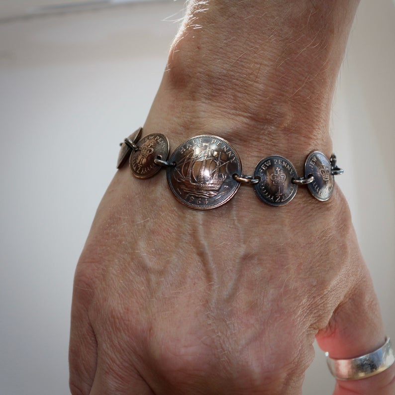 Bracelet Made From British Half Pennies.
